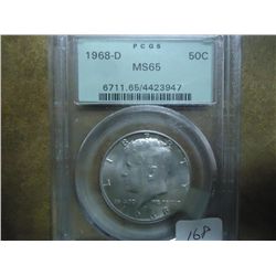 1968-D 40% SILVER KENNEDY HALF DOLLAR PCGS MS65
