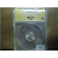 1948-D SILVER ROOSEVELT DIME ANACS MS62 FSB