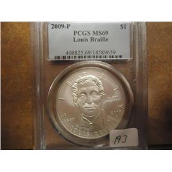 2009-P BRAILLE SILVER DOLLAR PCGS MS69