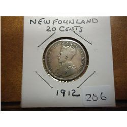 1912 NEWFOUNDLAND SILVER 20 CENTS