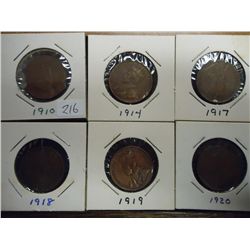 1910,14,17,18,19 & 20 CANADA US LARGE CENTS