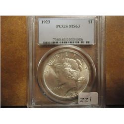 1923 PEACE SILVER DOLLAR PCGS MS63