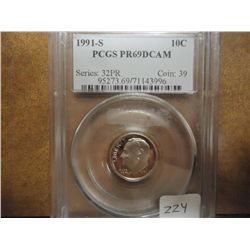 1991-S ROOSEVELT DIME PCGS PR69 DCAM