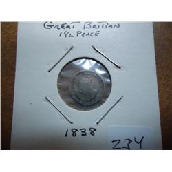 1838 GREAT BRITAIN SILVER 1 1/2 PENCE