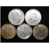 Image 1 : 5 ASSORTED 40% SILVER KENNEDY HALF DOLLARS