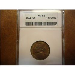 1964 JEFFERSON NICKEL ANACS MS62