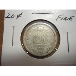 1906 MEXICO SILVER 20 CENTAVOS