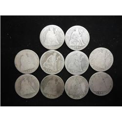 10 ASSORTED 1890'S SEATED LIBERTY DIMES