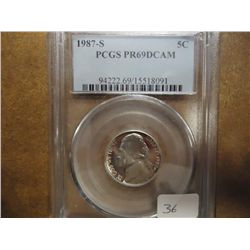 1987-S JEFFERSON NICKEL PCGS PR69 DCAM