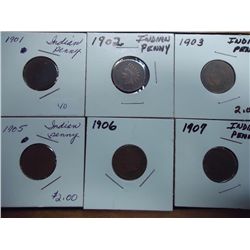 1901,02,03,05,06 & 07 INDIAN HEAD CENTS