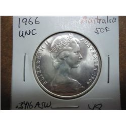 1966 AUSTRALIA SILVER 50 CENTS UNC .3416 OZ. ASW