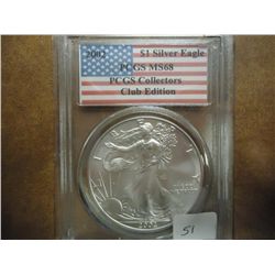 2002 AMERICAN SILVER EAGLE PCGS MS68