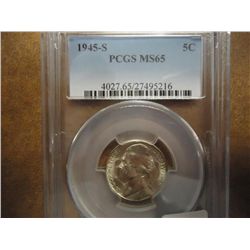 1945-S 35% SILVER JEFFERSON WAR NICKEL PCGS MS65