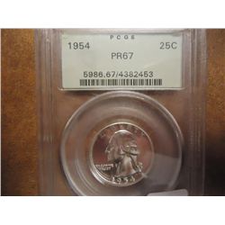 1954 WASHINGTON SILVER QUARTER PCGS PR67
