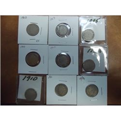 1902,03,05,06,07,08,10,11 & 12 LIBERTY "V" NICKELS