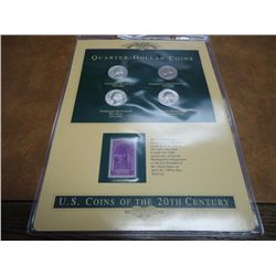 4 COIN QUARTER AND STAMP SET 90% SILVER,