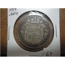 1914 GREAT BRITAIN SILVER HALF CROWN .2273 OZ. ASW