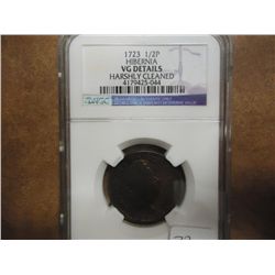 1723 HIBERNIA HALF PENNY NGC (VERY GOOD DETAILS)
