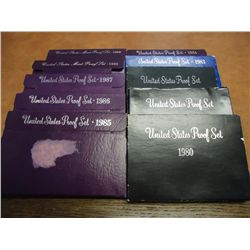 DECADE RUN OF 1980'S US PROOF SETS (WITH BOXES)