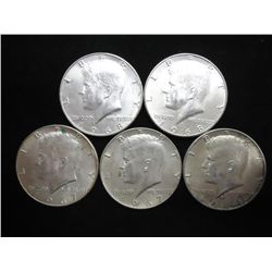 5 ASSORTED 40% SILVER KENNEDY HALF DOLLARS