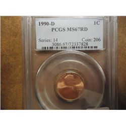 1990-D LINCOLN CENT PCGS MS67RD