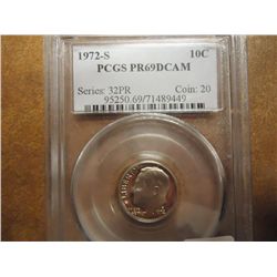 1972-S ROOSEVELT DIME PCGS PR70 DCAM