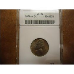 1974-D JEFFERSON NICKEL ANACS MS64