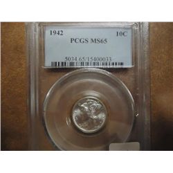 1942 MERCURY DIME PCGS MS65
