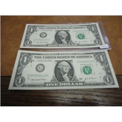 2-2003-A $1 FRN'S LOW CONSECUTIVE SERIAL 'S (UNC)