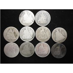 10 ASSORTED 1870'S SEATED LIBERTY DIMES