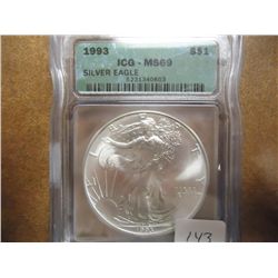 1993 AMERICAN SILVER EAGLE ICG MS69