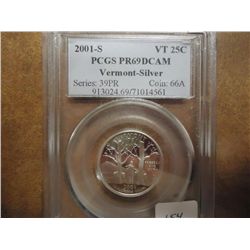 2001-S SILVER VERMONT QUARTER PCGS PR69 DCAM