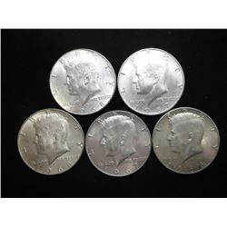 5 ASSORTED 40% SILVER KENNEDY HALF DOLLARS