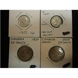 CANADA 1951 & 53 SILVER 1O CENTS AND 1939 & 1954