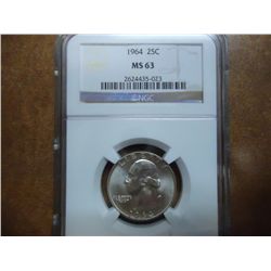 1964 WASHINGTON SILVER QUARTER NGC MS63
