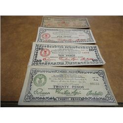 2,5,10 & 20 PESOS WWII PHILIPINNES GUERRILLA MONEY