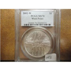 2002-W WEST POINT SILVER DOLLAR PCGS MS70
