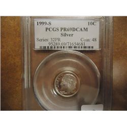 1999-S SILVER ROOSEVELT DIME PCGS PR69 DCAM