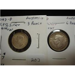 AUSTRALIA 1942-D SILVER 3 PENCE & 42-D SILVER 6