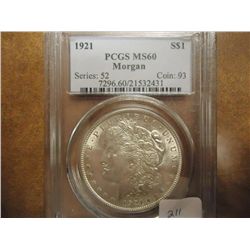 1921 MORGAN SILVER DOLLAR PCGS MS60