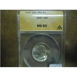 1937 WASHINGTON SILVER QUARTER ANACS MS63