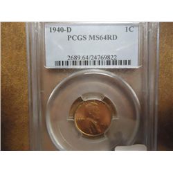 1940-D LINCOLN CENT PCGS MS64RD