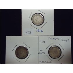 1916-17 & 1918 CANADA SILVER 10 CENTS