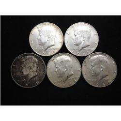 5 ASSORTED 40% SILVER KENNEDY HALF DOLLARS