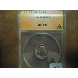1949-S SILVER ROOSEVELT DIME ANACS AU58