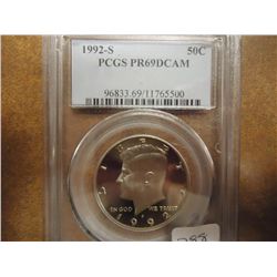 1992-S KENNEDY HALF DOLLAR PCGS PR69 DCAM