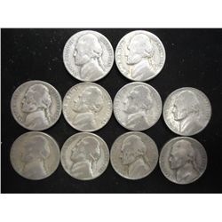 10 ASSORTED 35% SILVER JEFFERSON WAR NICKELS