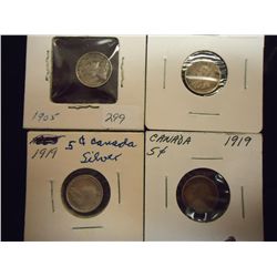 1905,17 AND 2-1919 CANADA SILVER 5 CENTS