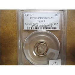1981-S TYPE II ROOSEVELT DIME PCGS PR69 DCAM