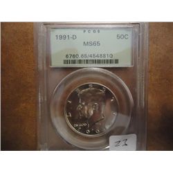 1991-D KENNEDY HALF DOLLAR PCGS MS65